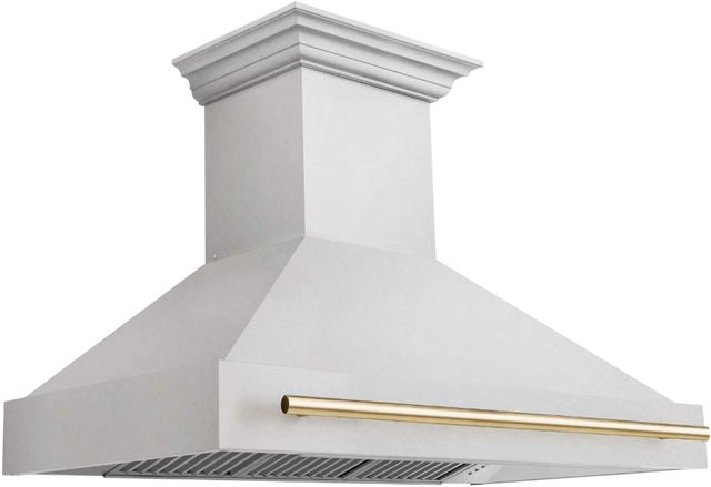 ZLINE Autograph Edition 48" Satin Stainless Steel Wall Mounted Range Hood with Polished Gold Handle-3