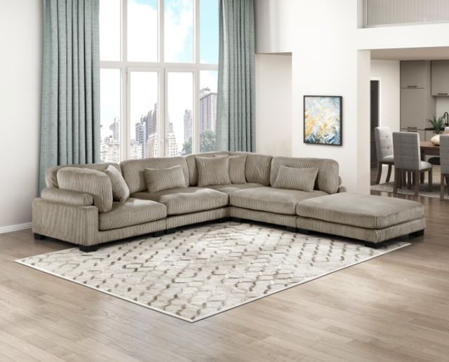 Homelegance® Traverse 5-Piece Taupe One-Arm Modular Sectional with Ottoman-1