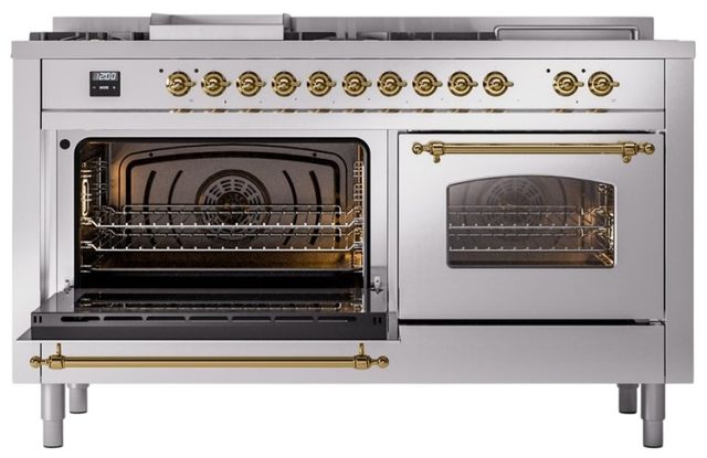 Ilve® Nostalgie II Series 60" Stainless Steel Pro Style Dual Fuel Range-3