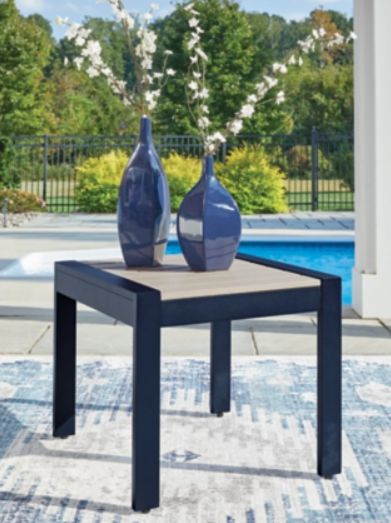 Signature Design by Ashley® East Beach Driftwood Wooden Outdoor End Table with Navy Blue Base-1