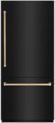 ZLINE Autograph Edition 36" 19.8 Cu. Ft. Black Stainless Steel Built-In Bottom Freezer Refrigerator with Water Dispenser, Ice Maker, Graphite Gray Interior, and Champagne Bronze Accents-0