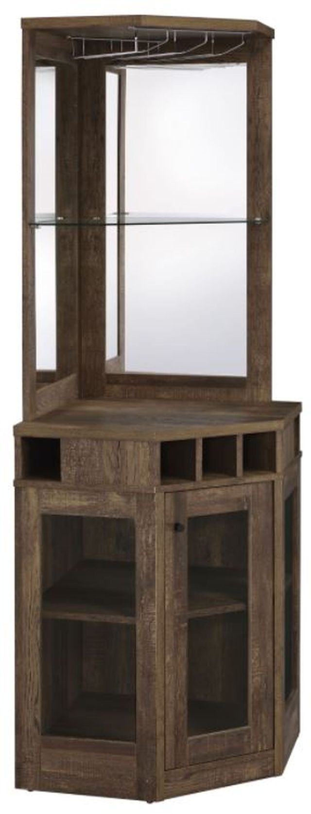 Coaster® Alviso Rustic Oak Corner Bar Cabinet with Stemware Rack-0