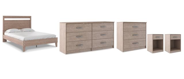 Signature Design by Ashley® Flannia 5-Piece Gray Queen Platform Bed Set-0