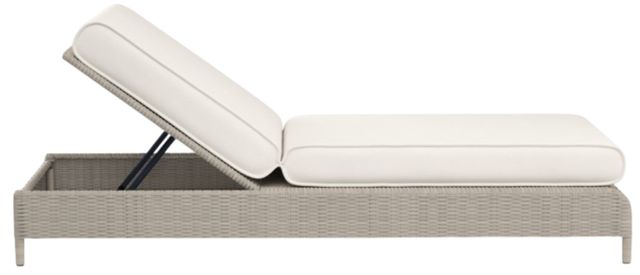 Sunset West Manhattan Dove Gray Resin Wicker Outdoor Chaise Lounge with Linen Canvas Cushion-1