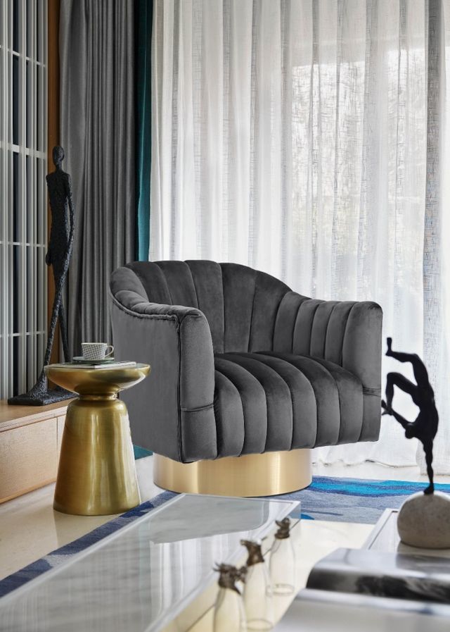 Meridian Furniture Farrah Grey/Gold Velvet Swivel Chair-3