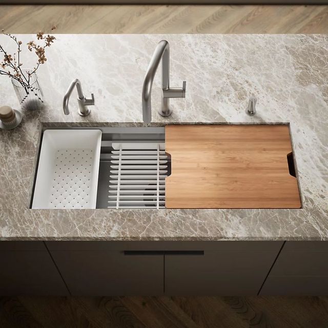 KOHLER® Prolific® Stainless Steel 44" Undermount Single-Bowl Workstation Kitchen Sink-1