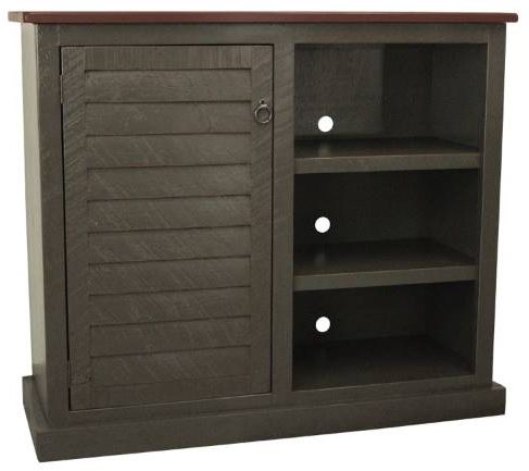 American Heartland Manufacturing Rustic Two Tone Concord Cherry/Grey Tall Quaint Shutter TV Stand-0