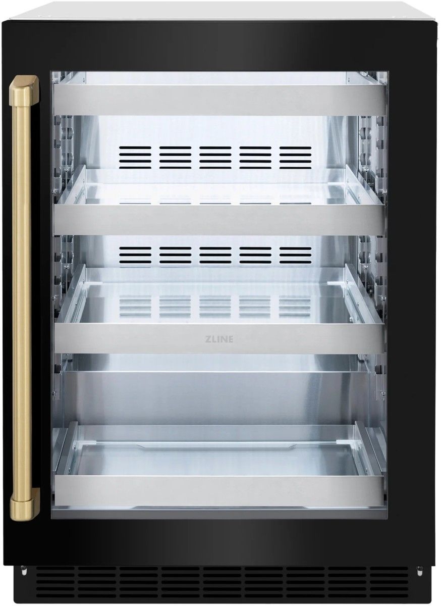 ZLINE Touchstone Autograph Edition 5.2 Cu. Ft. Stainless Steel Beverage Center with Black Stainless Steel Glass Door and Champagne Bronze Handle