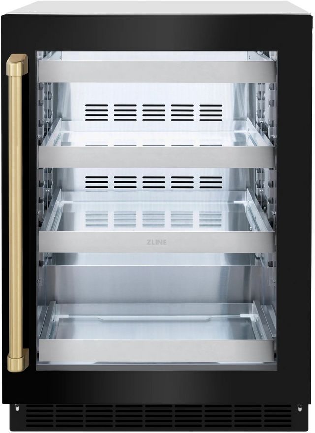 ZLINE Touchstone Autograph Edition 5.2 Cu. Ft. Stainless Steel Beverage Center with Black Stainless Steel Glass Door and Champagne Bronze Handle