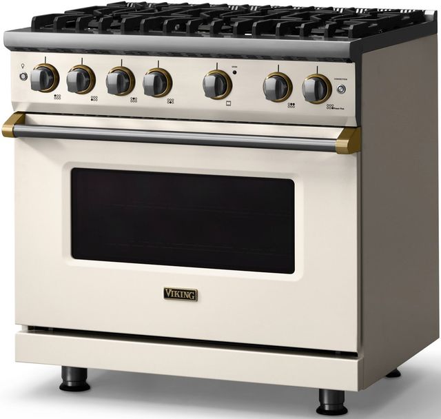 Viking® 5 Series 36" Pure White Pro Style Gas (LP) Range with Brushed Brass Trim-2