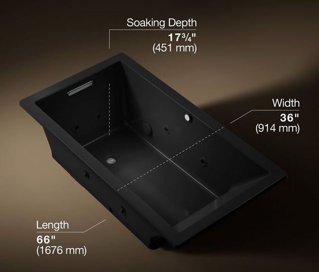KOHLER® Underscore® Black 66" X 36" Drop-In/ Undermount Heated Bubblemassage™ Air Bath with Whirlpool-2