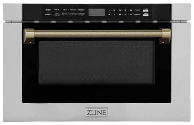 ZLINE Autograph Edition 24" 1.2 Cu. Ft. Stainless Steel Built-in Microwave Drawer with Champagne Bronze Helix Handle-0