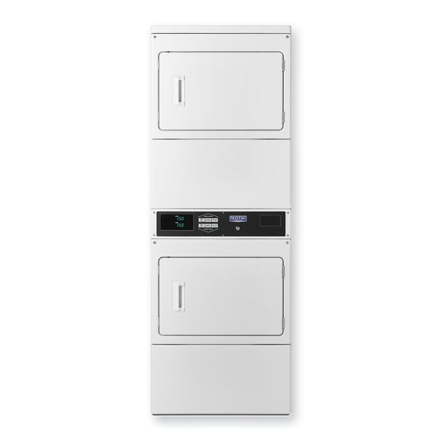 Maytag Commercial MLE26PRFZW Two-Pocket Card-Reader-Ready Electric Stacked Dryer, 14.8 Cu. Ft. Total Capacity, White-0