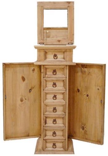 Million Dollar Rustic Brown Jewelry Chest with Side Mirror -1