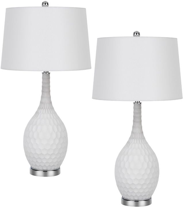Cal® Lighting & Accessories Gourd Style 2-Piece Brushed Steel/Sculpture White Table Lamp Set-0