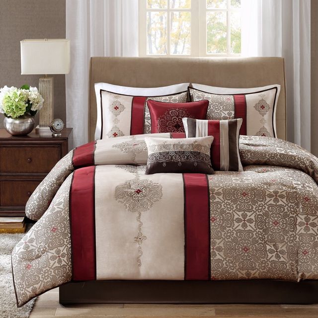 Olliix by Madison Park 7 Piece Red Queen Donovan Jacquard Comforter Set-0