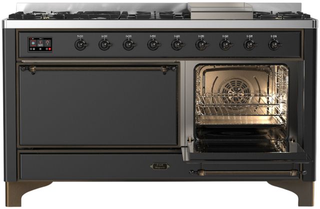 Ilve® Majestic III 60" Graphite Matte Pro Style Dual Fuel Natural Gas Range with Solid Door and Burnished Trim-3