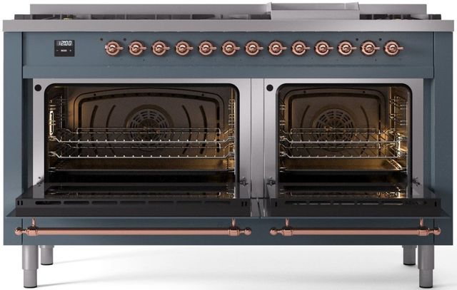 Ilve® Nostalgie II Series 60" Blue Grey Pro Style Dual Fuel Range-1