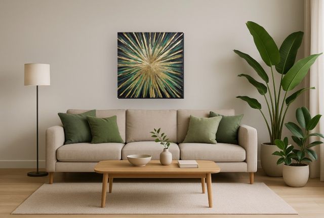 Classy Living Emerald and Gold Radiance Explosion Wall Art-1