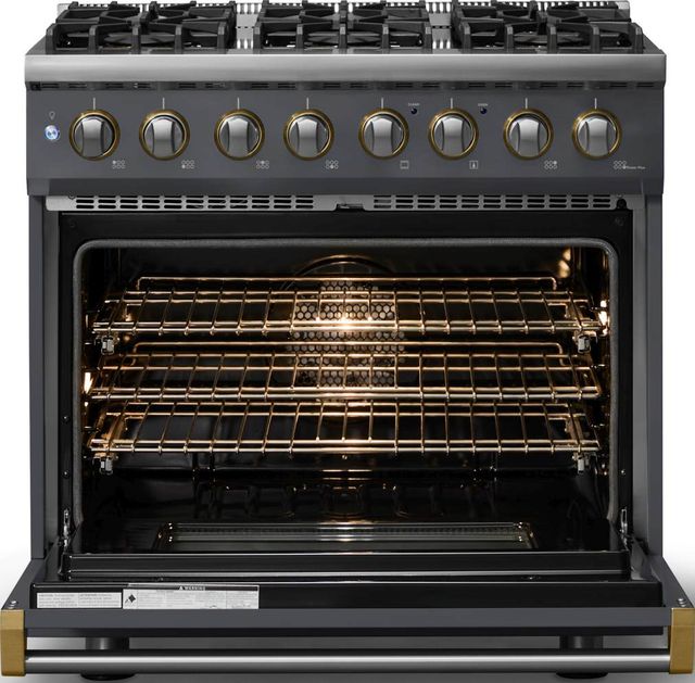 Viking® 5 Series 36" Cast Black Pro Style Dual Fuel (NG) Range with Brushed Brass Trim-1