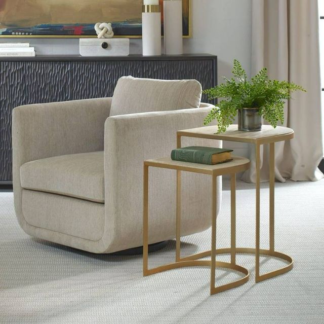 Uttermost® Lindon 2-Piece Travertine Nesting Table Set with Gold Frame-1