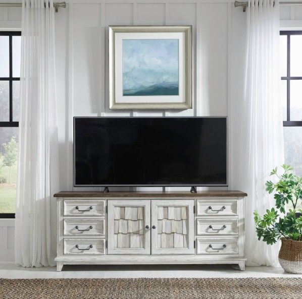 Liberty Furniture River Place Riverstone White/Tobacco Entertainment Console-1