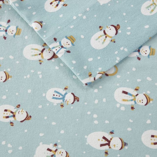 Olliix by True North by Sleep Philosophy Blue Snowmen King Cozy 100% Cotton Flannel Printed Sheet Set-1