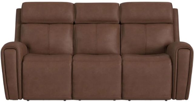 Flexsteel® Warren Classic Brown Leather Power Reclining Sofa with Console, Power Headrest and Lumbarand Lumbar-2