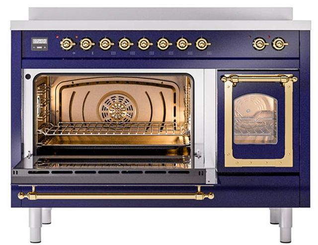 Ilve® Nostalgie II Noblesse 48'' Midnight Blue Pro Style Induction Range with Brass Trim-3