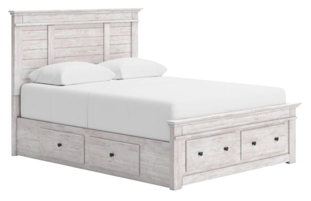 Signature Design by Ashley® Makidern Whitewash Queen Panel Bed with 6-Drawer Storage-0