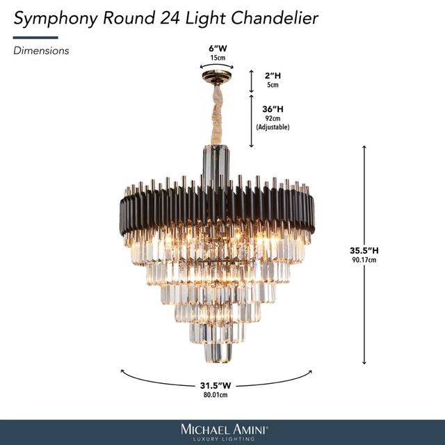 Michael Amini® Symphony Black/Gold 24-Light Round Chandelier-2