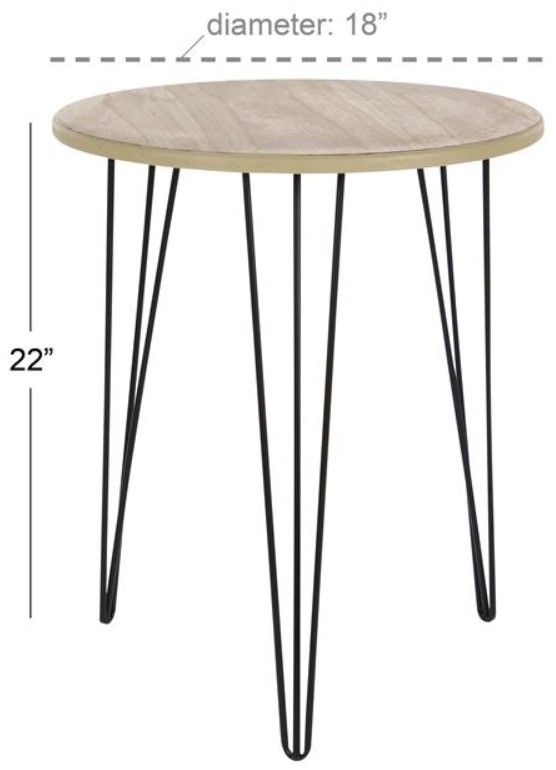 Deco Marche Brown Accent Table with Black Hairpin Base-2