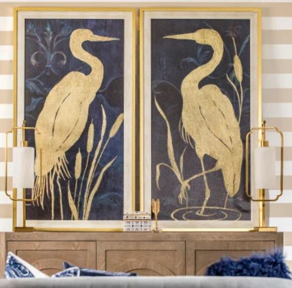 Stylecraft Cranes And Cattails II Beige/Black/Gold Wall Art-1