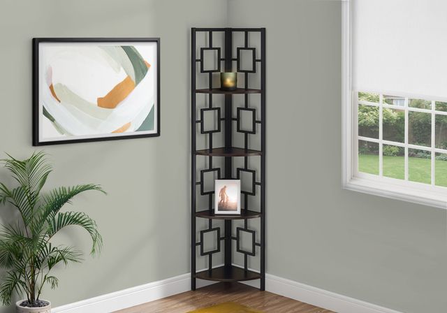 Monarch Specialties Inc. Espresso 62" Black Metal Corner Etagere Bookcase-3