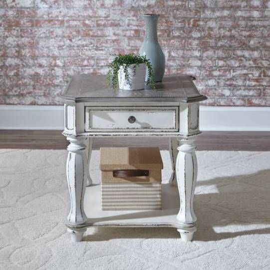 Liberty Furniture Magnolia Weathered Bark End Table with Antique White Base-1