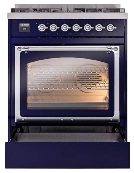 Ilve® Nostalgie II Noblesse 30" Midnight Blue Pro Style Dual Fuel Range with Chrome Trim-3