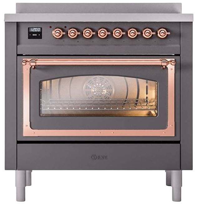 Ilve® Nostalgie II Noblesse 36'' Graphite Matte Pro Style Induction Range with Copper Trim-1