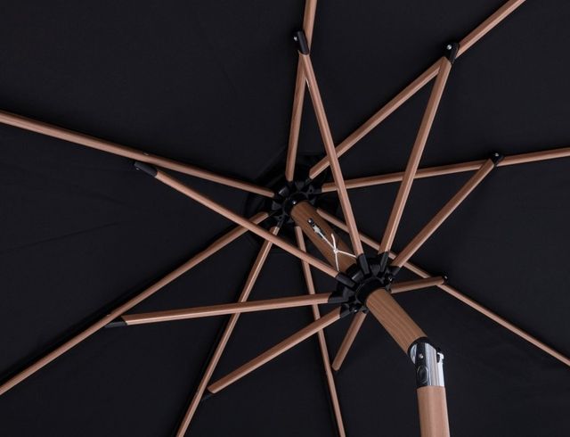 Meridian Furniture Fiji Black/Teak Aluminum Outdoor Patio Umbrella and Base-4