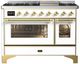 Ilve® Majestic III 48" White Pro Style Dual Fuel Liquid Propane Range with Griddle and Brass Trim-0