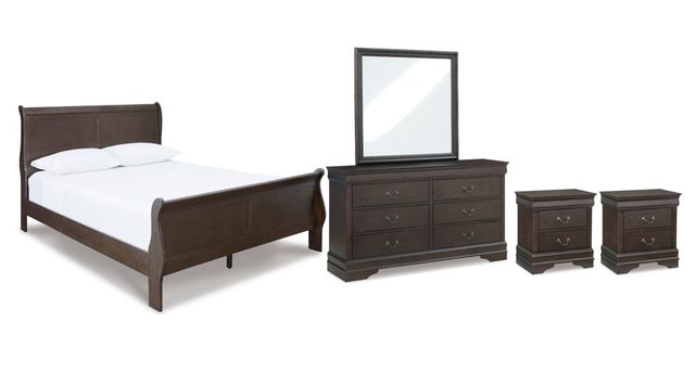 Signature Design by Ashley® Leewarden 5-Piece Dark Brown Queen Sleigh Bed Set-0
