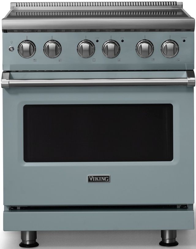 Viking® 5 Series 30" Novembery Sky Pro Style Electric Range with Polished Chrome Trim-0