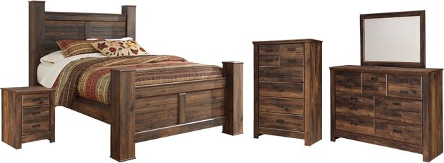 Signature Design by Ashley® Quinden 5-Piece Dark Brown Queen Poster Bed Set-0