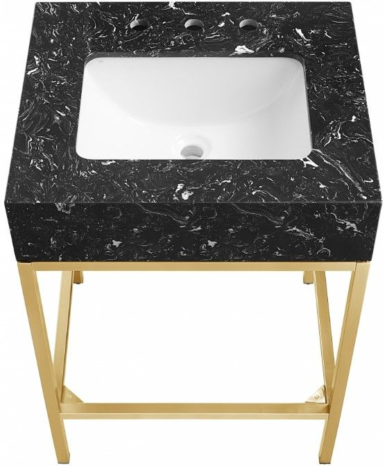 Meridian Furniture Marmo Black/Brushed Brass 24" Bathroom Vanity-3