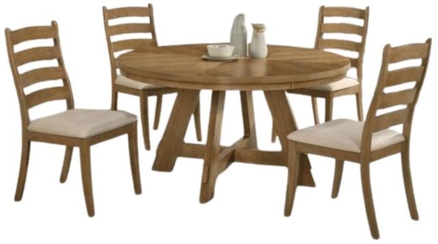 Coaster® Denvers 5-Piece Beige/Brown Oak Round Dining Set-0