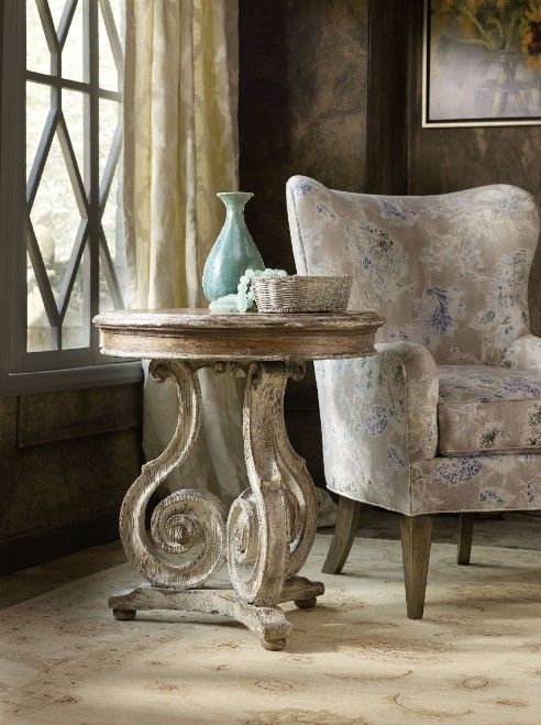 Hooker® Furniture Chatelet Caramel Froth Scroll Accent Table with Paris Vintage Base-1