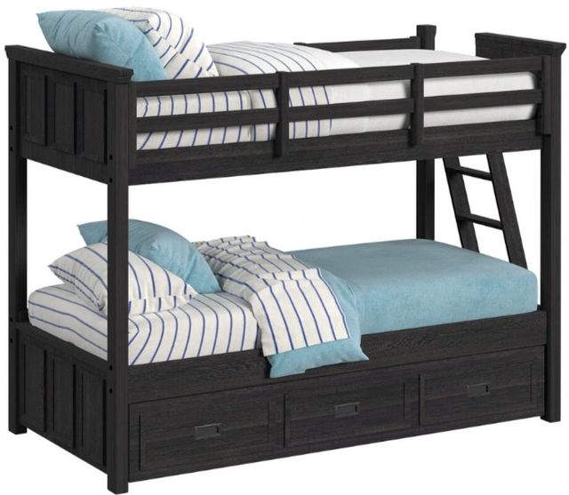 Elements International Hampton Kids Charcoal Youth Twin/Twin Bunk Bed with Ladder and Trundle-0