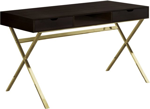 Monarch Specialties Inc. 48"L Espresso with Gold Metal Glass Computer Desk-2