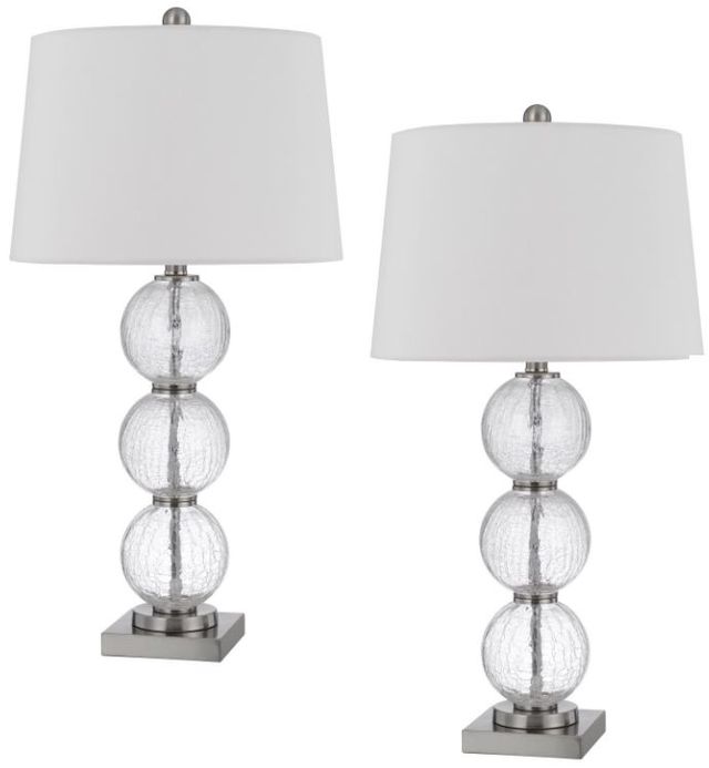 Cal® Lighting & Accessories 2-Piece Crosset Slate Glass/Silver/White Table Lamp Set-0
