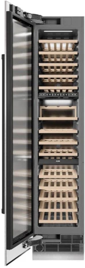 ZLINE Autograph Edition 18" 9.0 Cu. Ft. Triple Zone 68 Bottle Left Hinge Column Wine Cooler in Satin Stainless Steel with Matte Black Accents-1