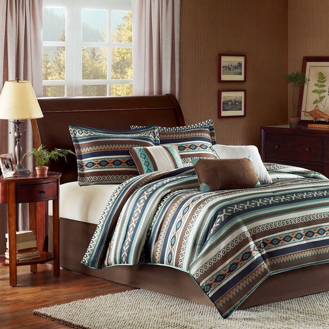 Olliix by Madison Park Malone 7 Piece Blue California King Comforter Set-1